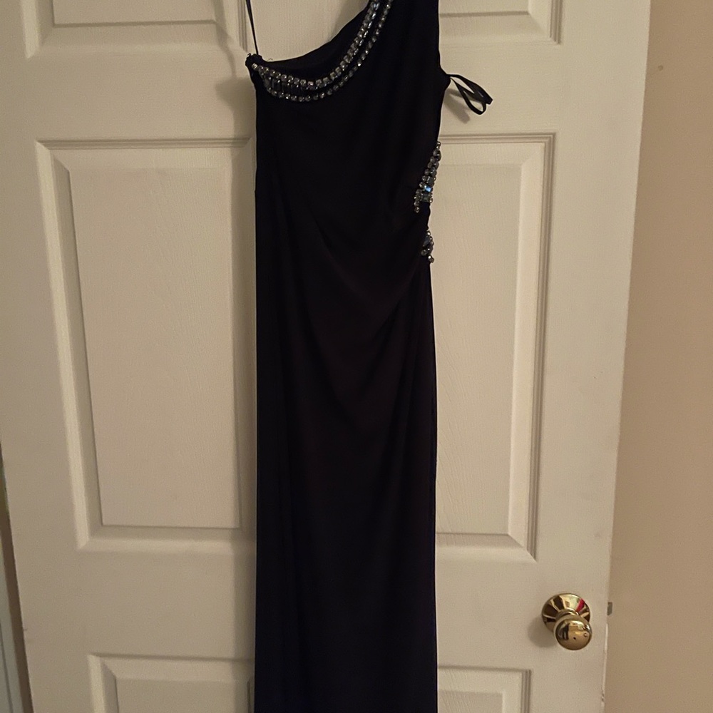 One shoulder long black gown